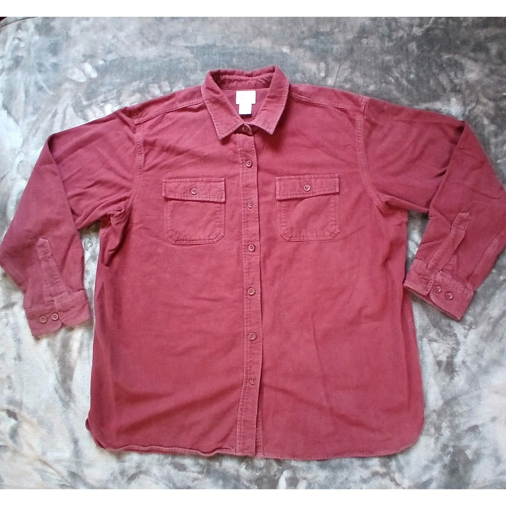 LL Bean Shirt Mens 2XL Deep Wine Chamois Flannel Red Long Sleeve Button Up